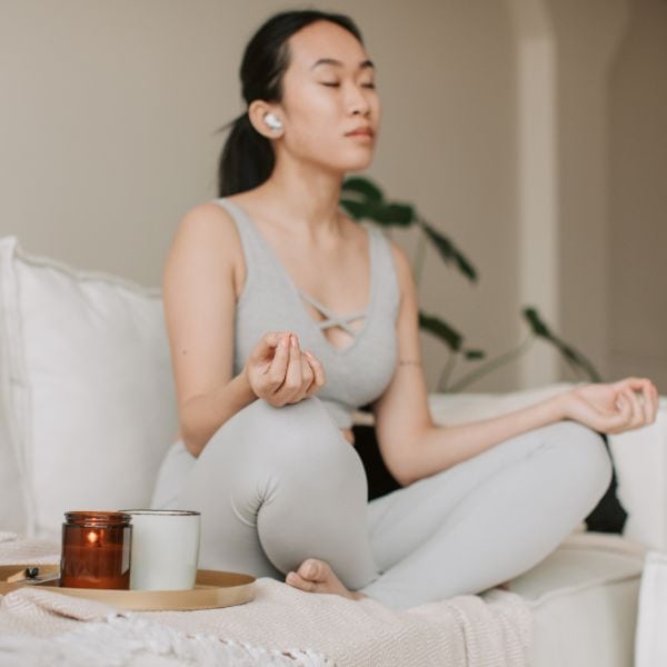 Woman listening to affirmation podcast