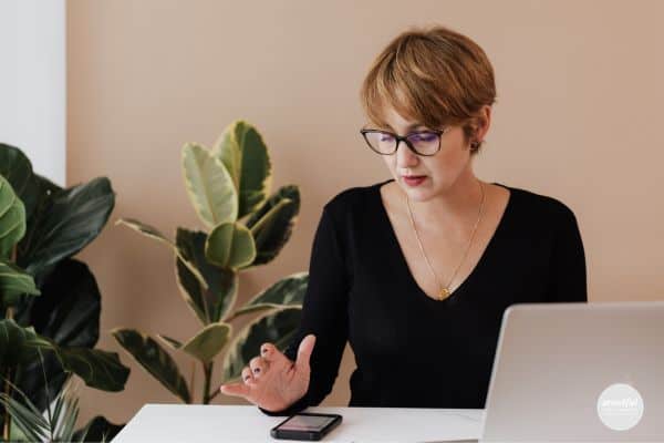 women in her 40s working on changing her career