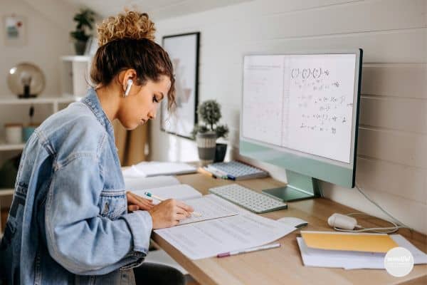 woman learning and studying for a new career.